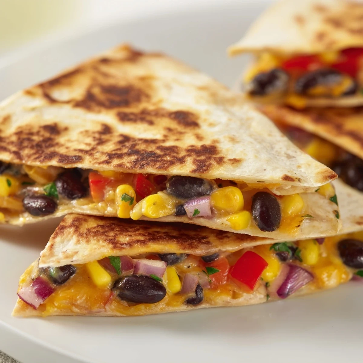 Golden-brown, baked tortilla wrap hack bursting with melted cheese and savory black beans, ready to eat.