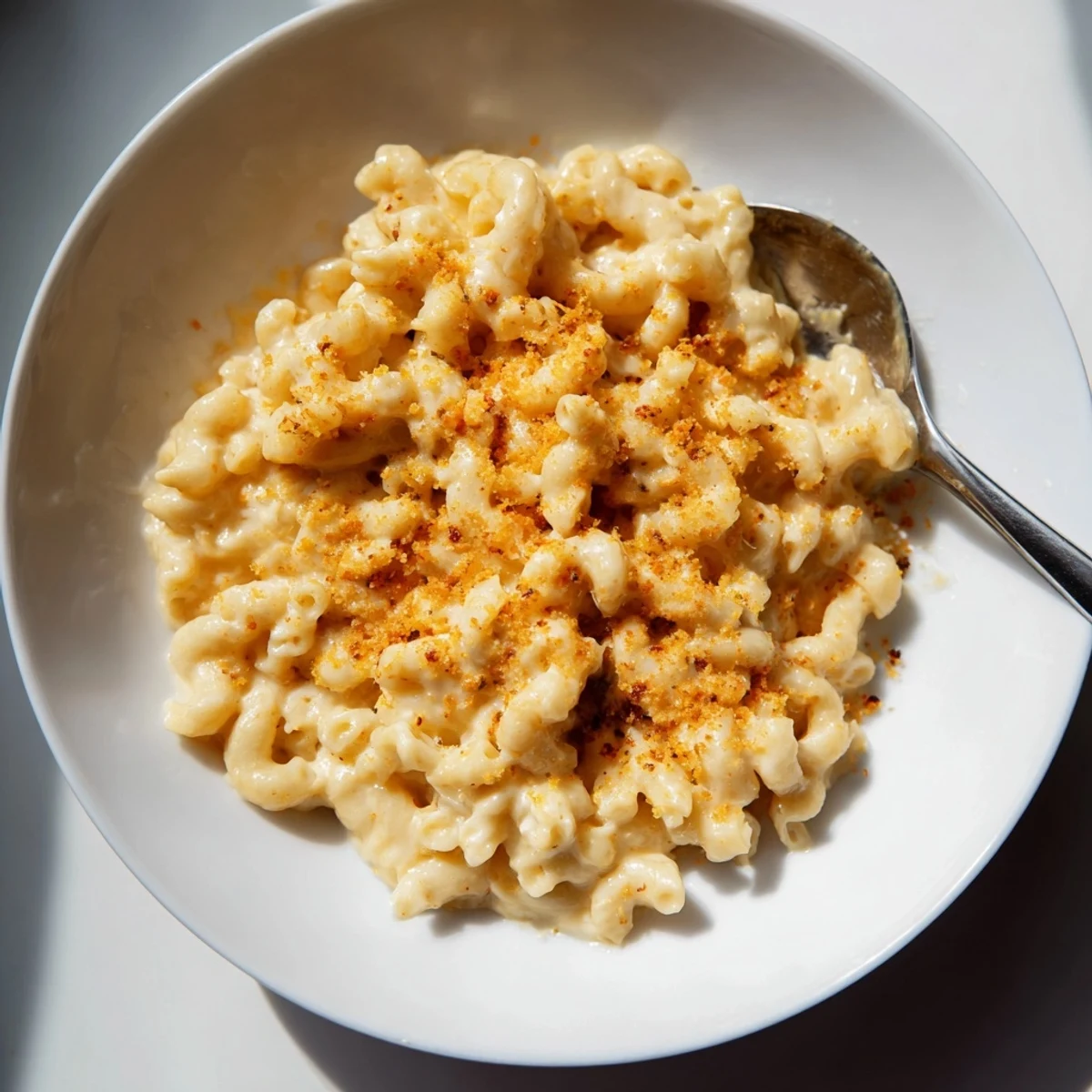 Warm, cheesy mug mac & cheese with melted cheddar, perfect for a cozy, single serving.