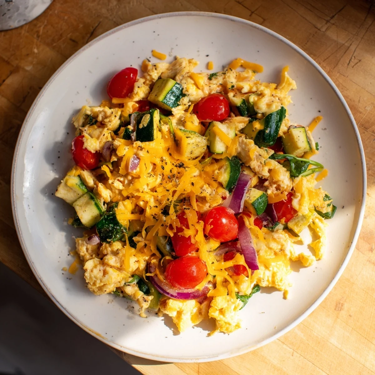 Golden baked Egg & Veggie Sheet Pan Scramble, perfect for a quick, easy, and healthy morning meal.