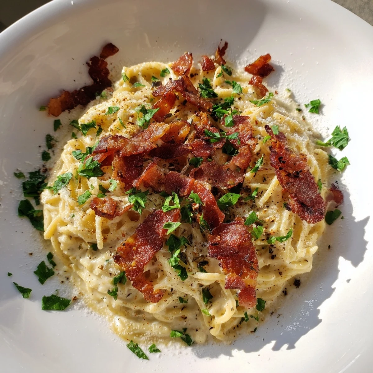 Steam rising from the Instant Pot Carbonara Ramen, a quick and delicious Italian-Japanese fusion dish.
