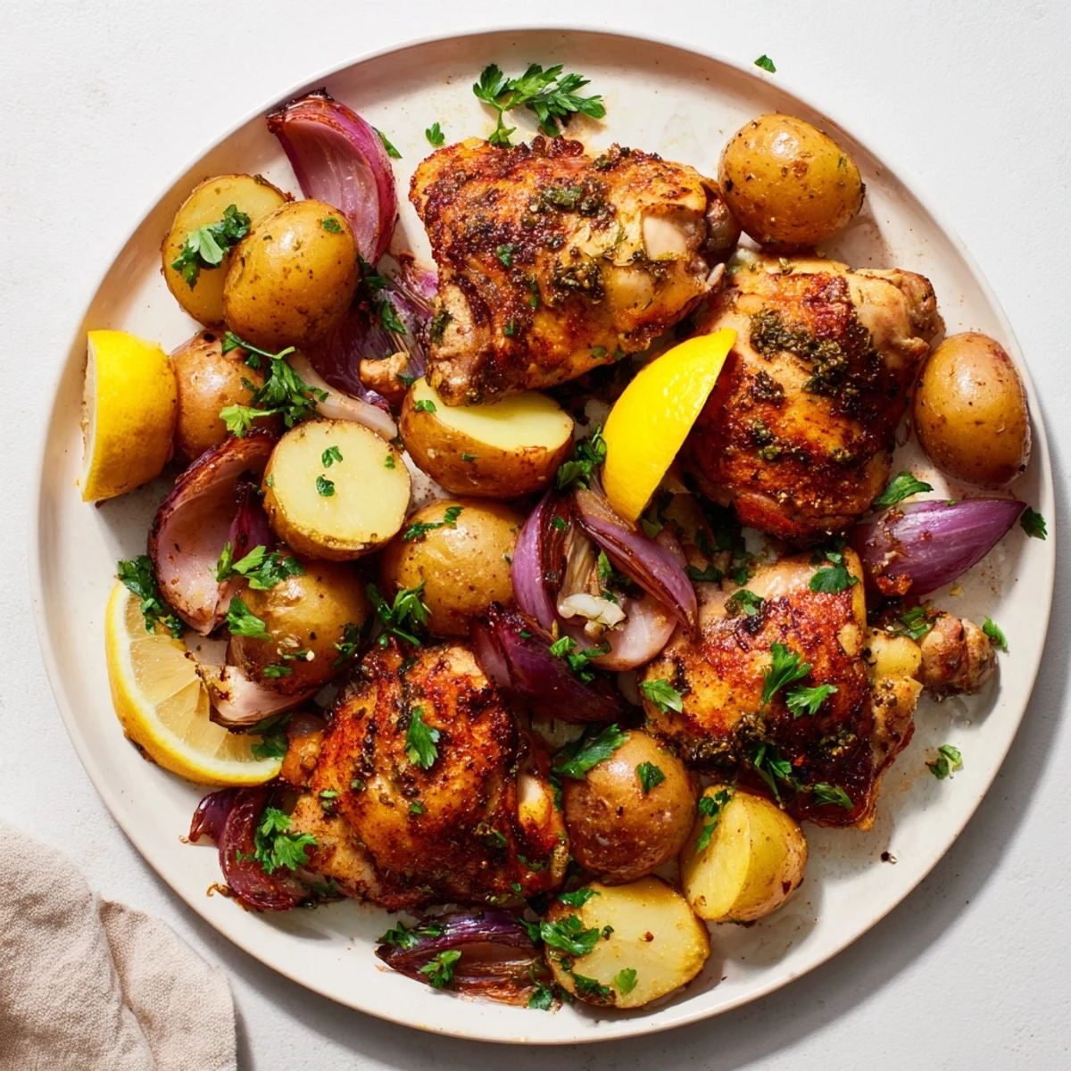 Enjoy a delicious and easy sheet pan zaatar chicken recipe, showcasing beautifully roasted potatoes and savory chicken.