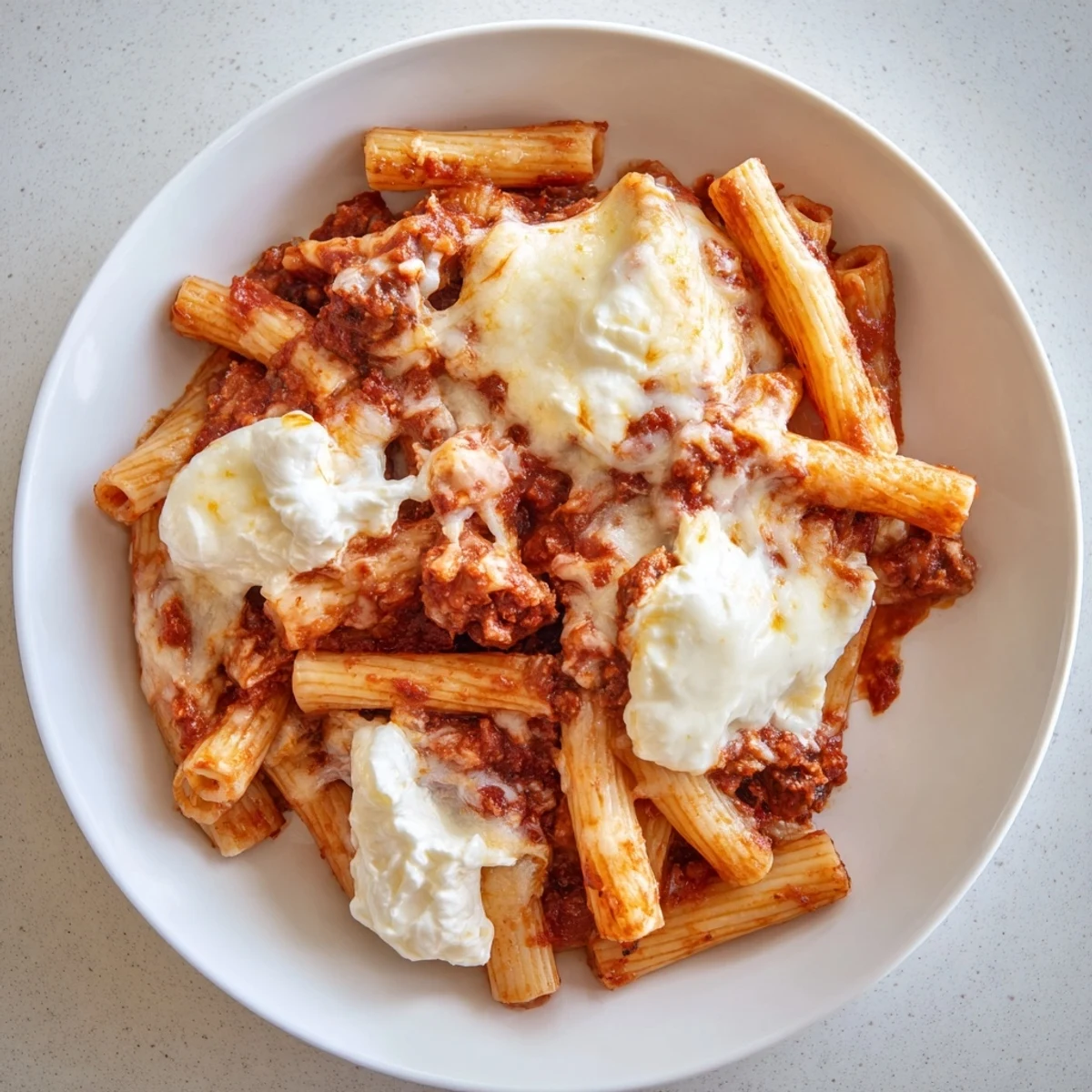 Delicious slow cooker baked ziti, a vegetarian pasta dinner full of creamy ricotta and mozzarella.
