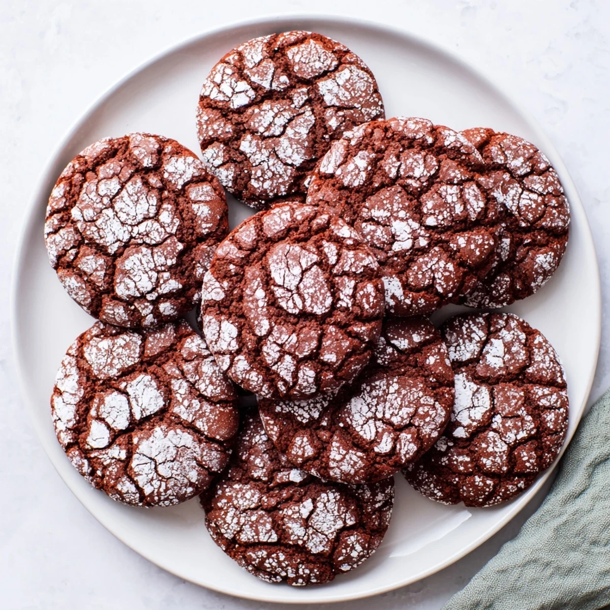 Chewy, red-hued Red Velvet Chocolate Crinkle Cookies ready to savor, perfect for dessert lovers.