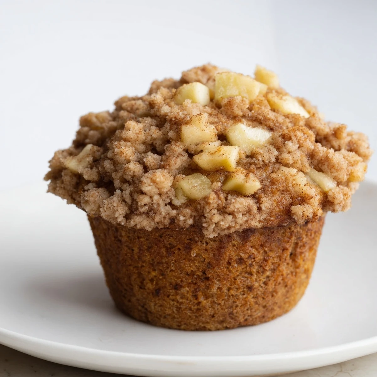 Warm, golden-brown tasty apple muffins with a delicious, crunchy crumb topping for breakfast.