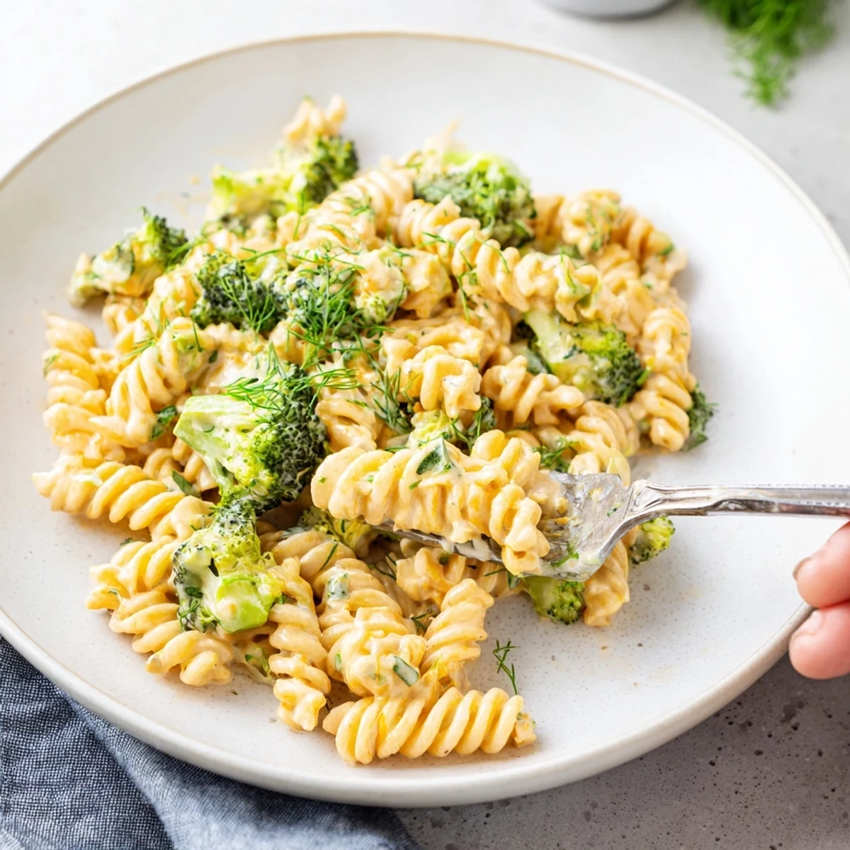 Green Goddess Broccoli Cheddar One-Pot Pasta bubbling in a pot, ready for a delicious dinner.
