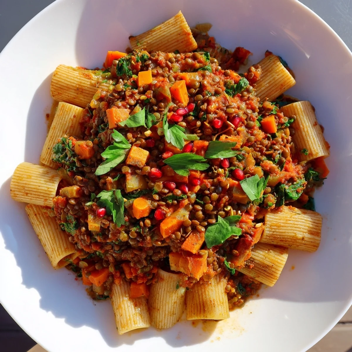 Hearty and flavorful High-Fiber Lentil Bolognese, a festive pasta dish perfect for a cozy Christmas dinner.