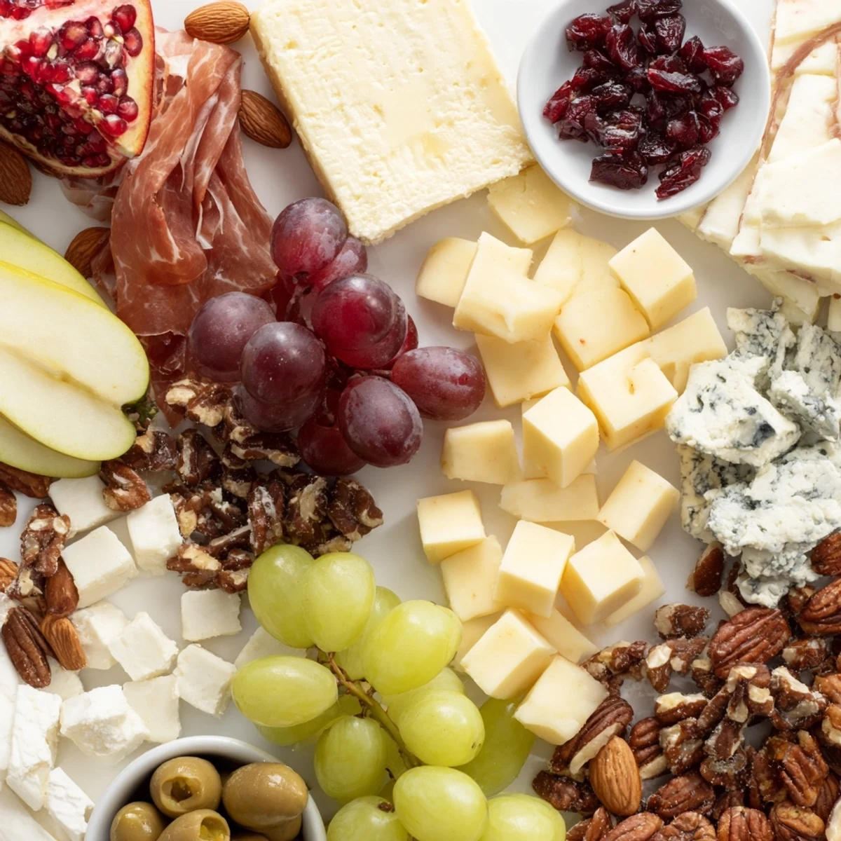 This Winter Wonderland Grazing Tray features an appealing array of festive foods for a perfect holiday snack.