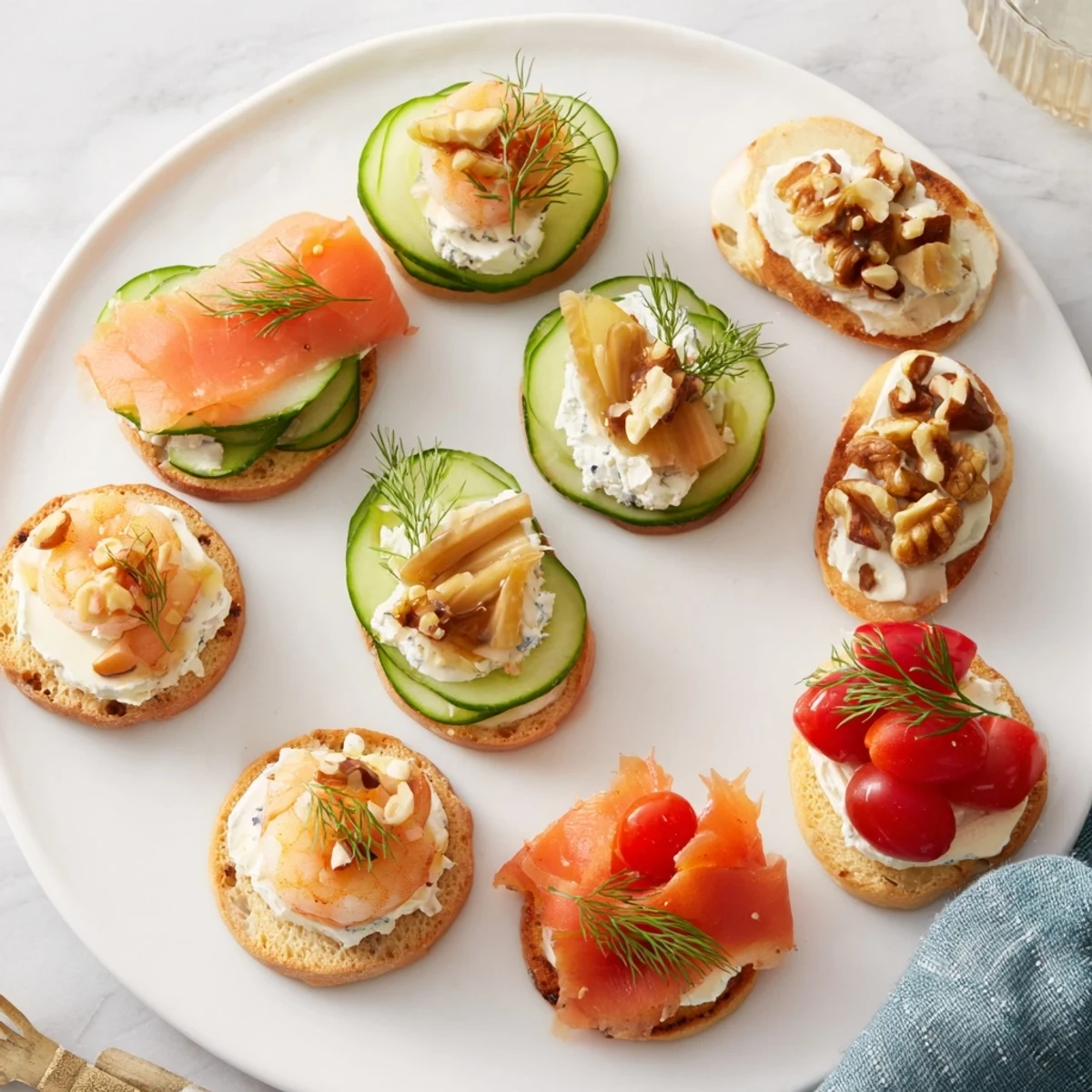 Visualize a holiday spread of these perfect champagne pairings, with shrimp, nuts, and crackers for New Year's.