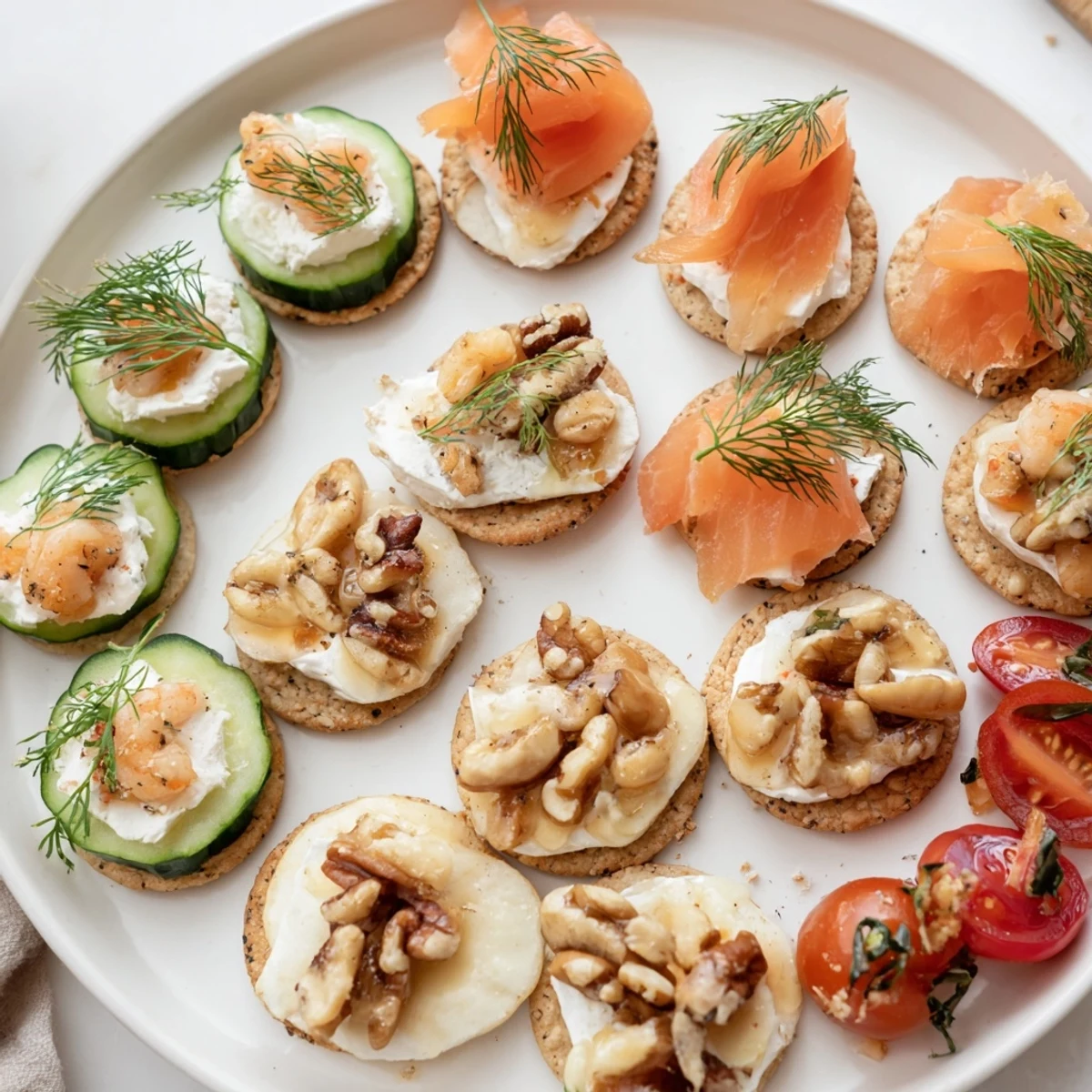 A beautiful platter displaying Champagne pairings, including prosciutto-wrapped grapes and creamy goat cheese bites.