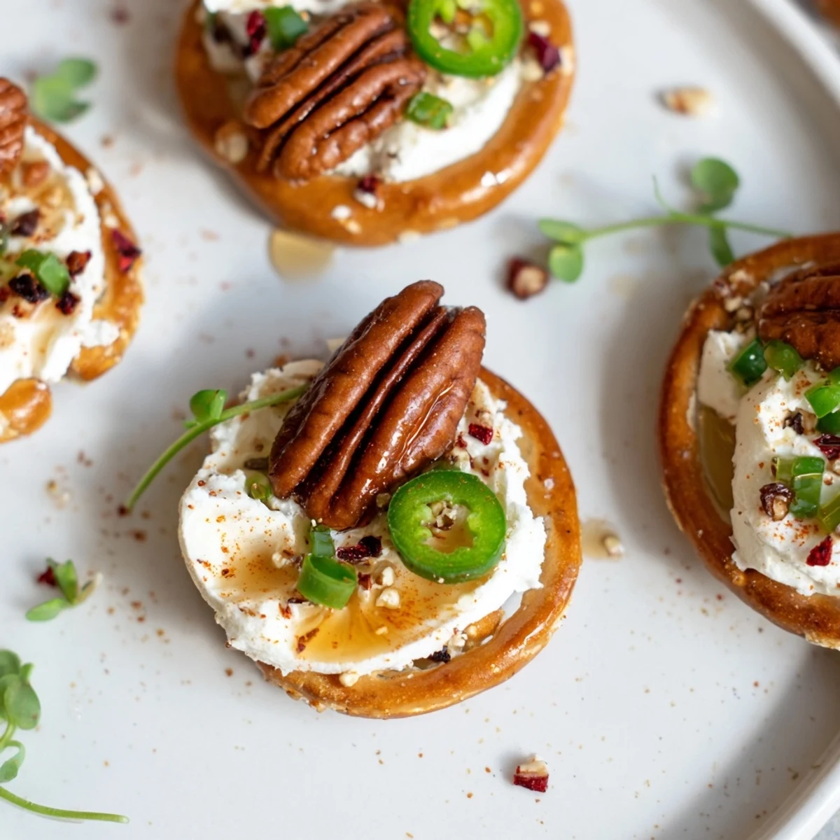 Creamy cream cheese topped Rocket Fuel New Year's Eve Treats, featuring cranberries and a drizzle of hot honey.