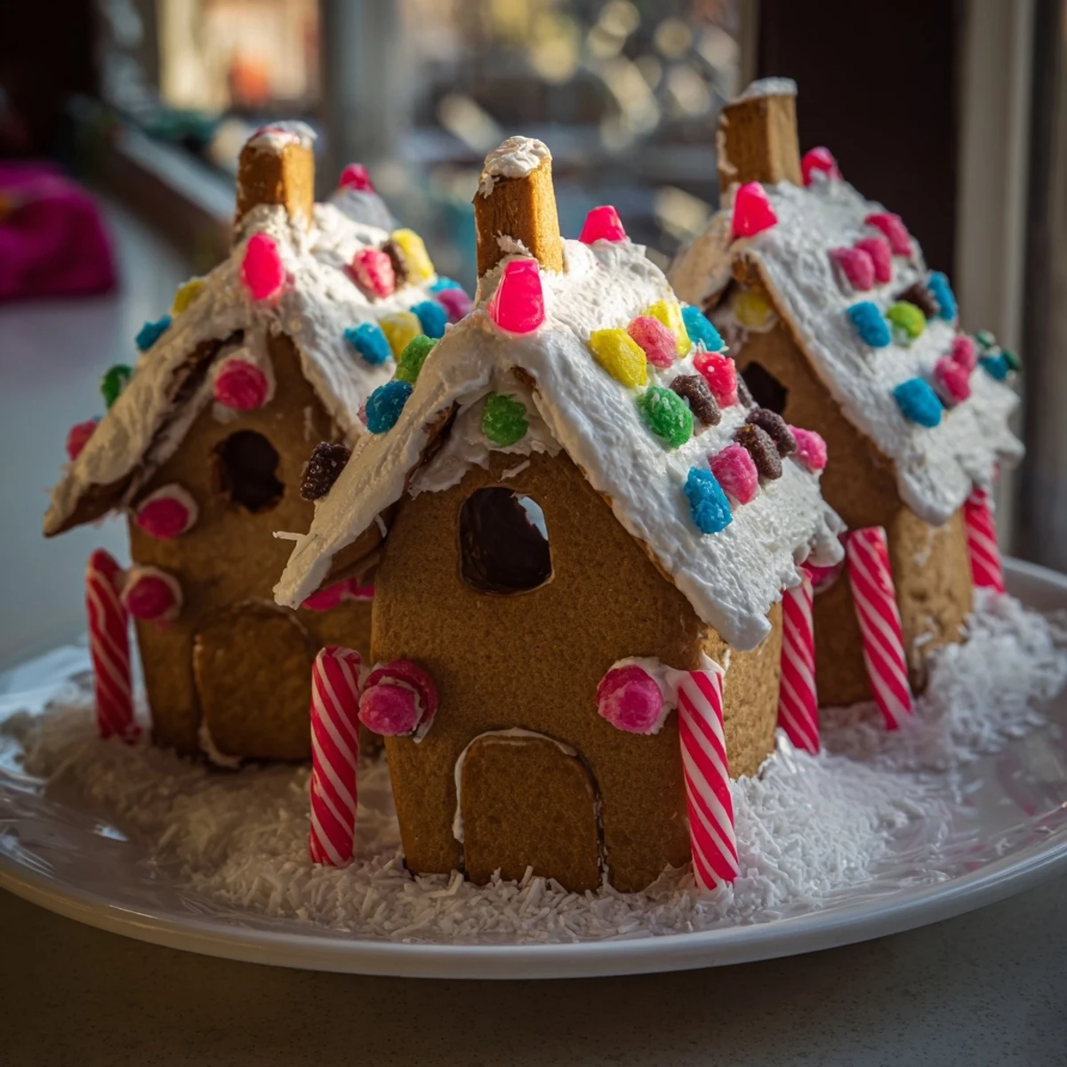 See the completed gingerbread house; a perfect dessert, ready for festive holiday gatherings.