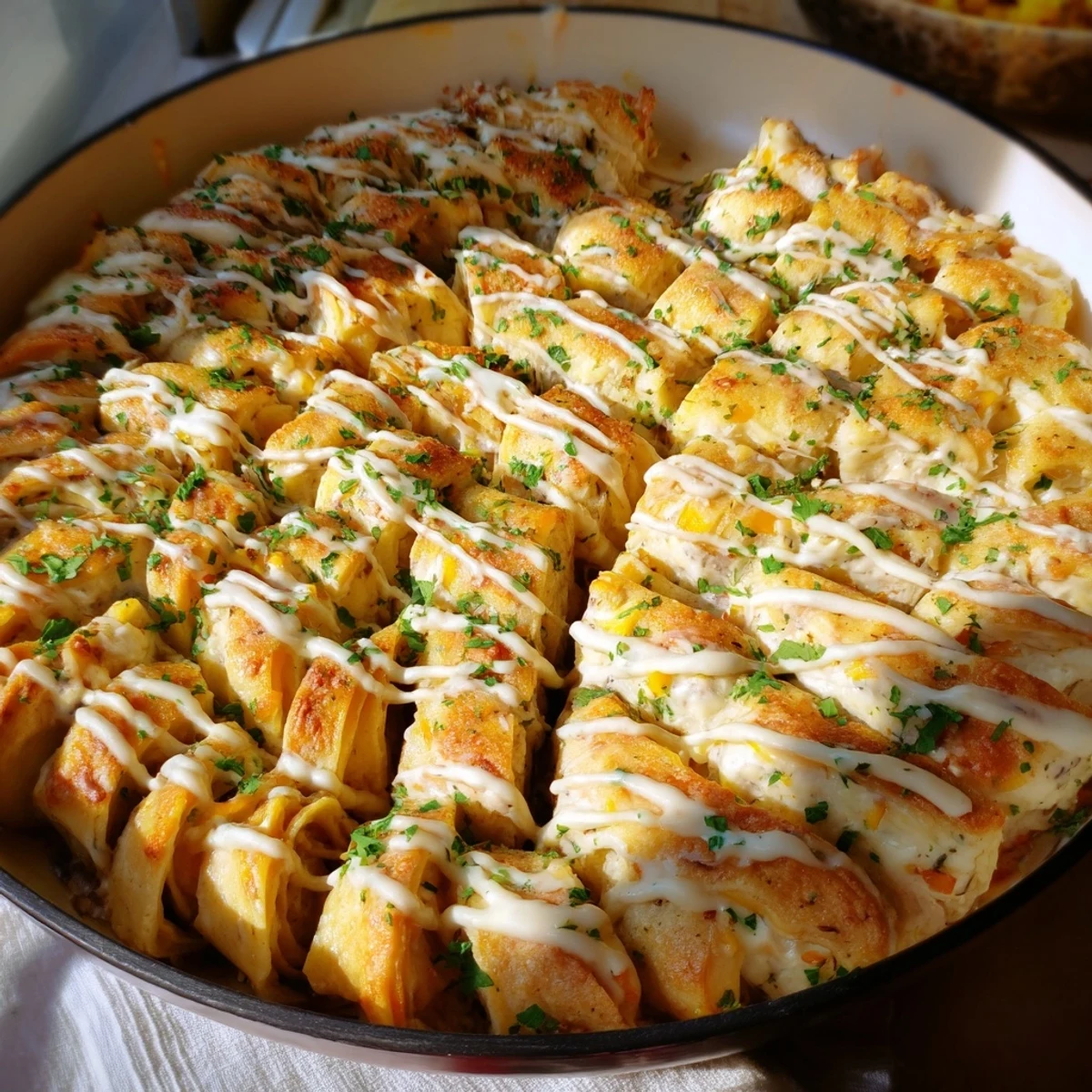 Golden, flaky Cercles dHôtes Couronne de Rouleaux, a savory pastry crown filled with vegetables and cheese.