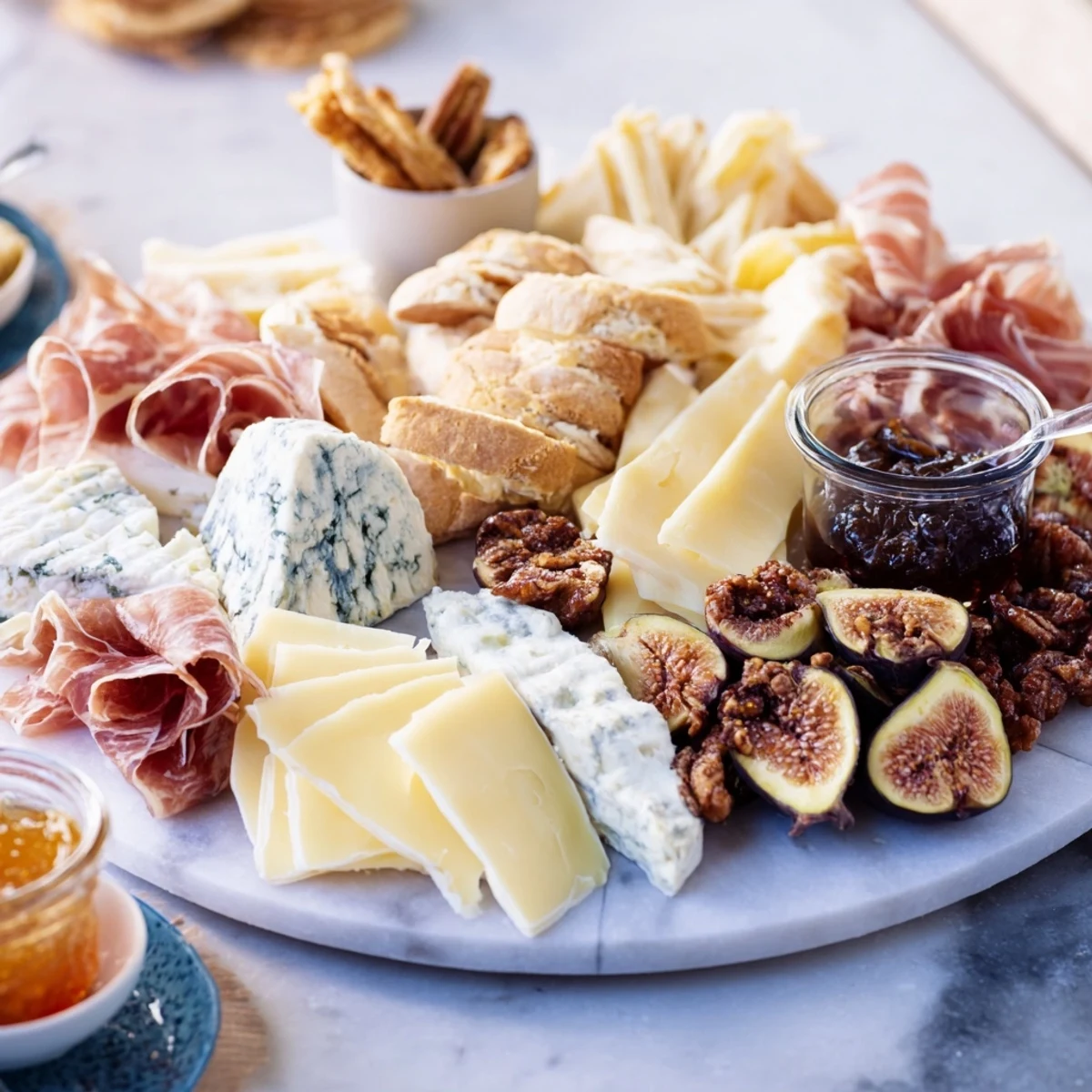Festive Plateau des Rois Mages Gourmand platter with cheese, cured meats, and sweet fruits, ready to enjoy.