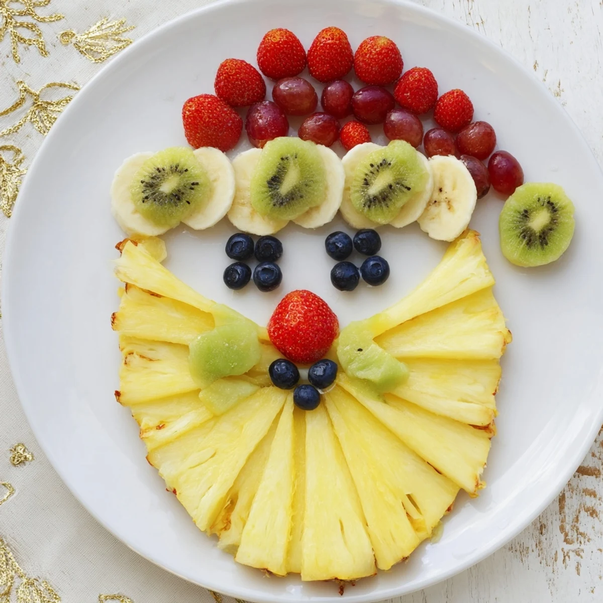 Santa Fruit Platter featuring a delicious pineapple beard and colorful fresh fruit, perfect for holiday parties.