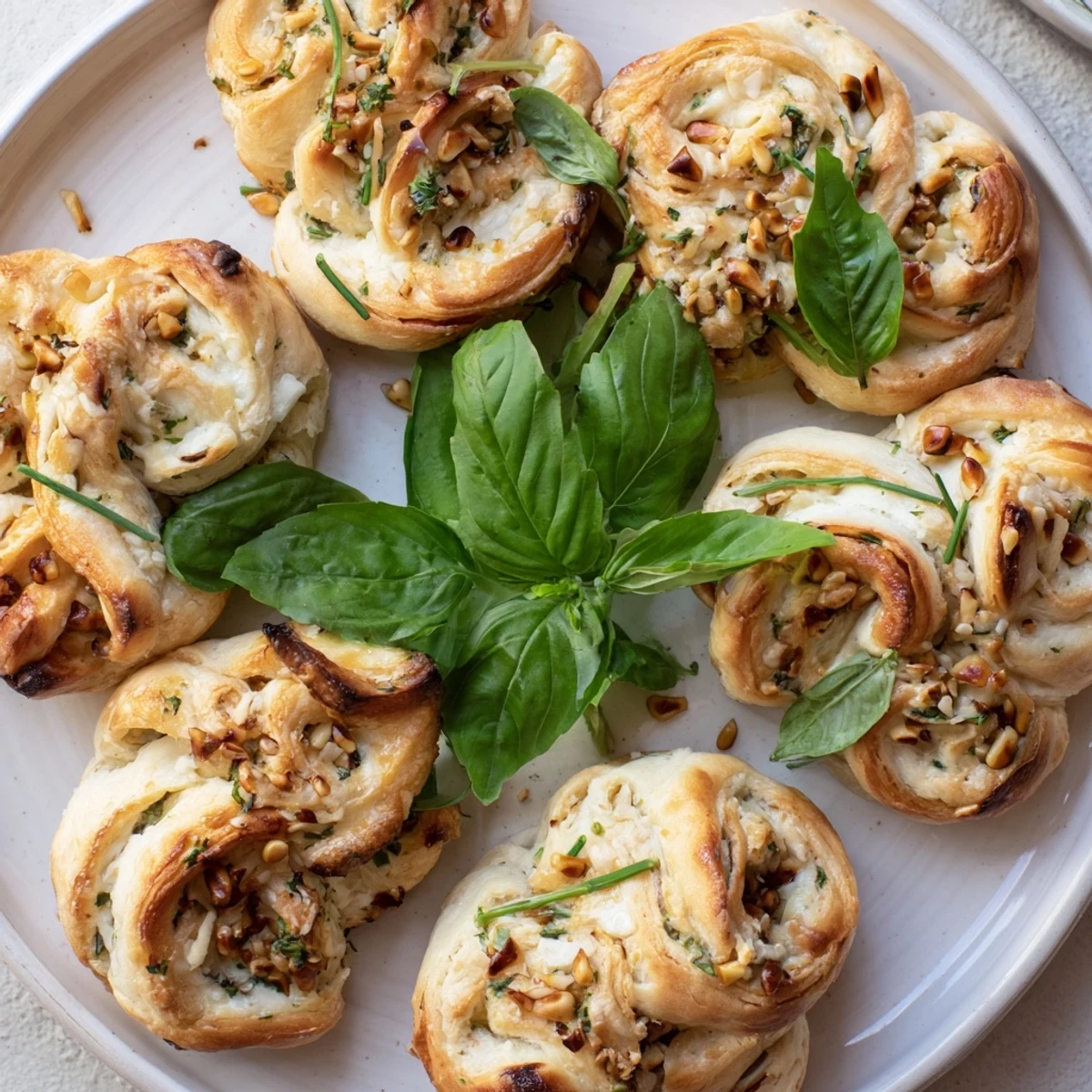 Golden, flaky Poinsettia Puff Pastry Appetizer, showcasing a vibrant sun-dried tomato and cream cheese filling.