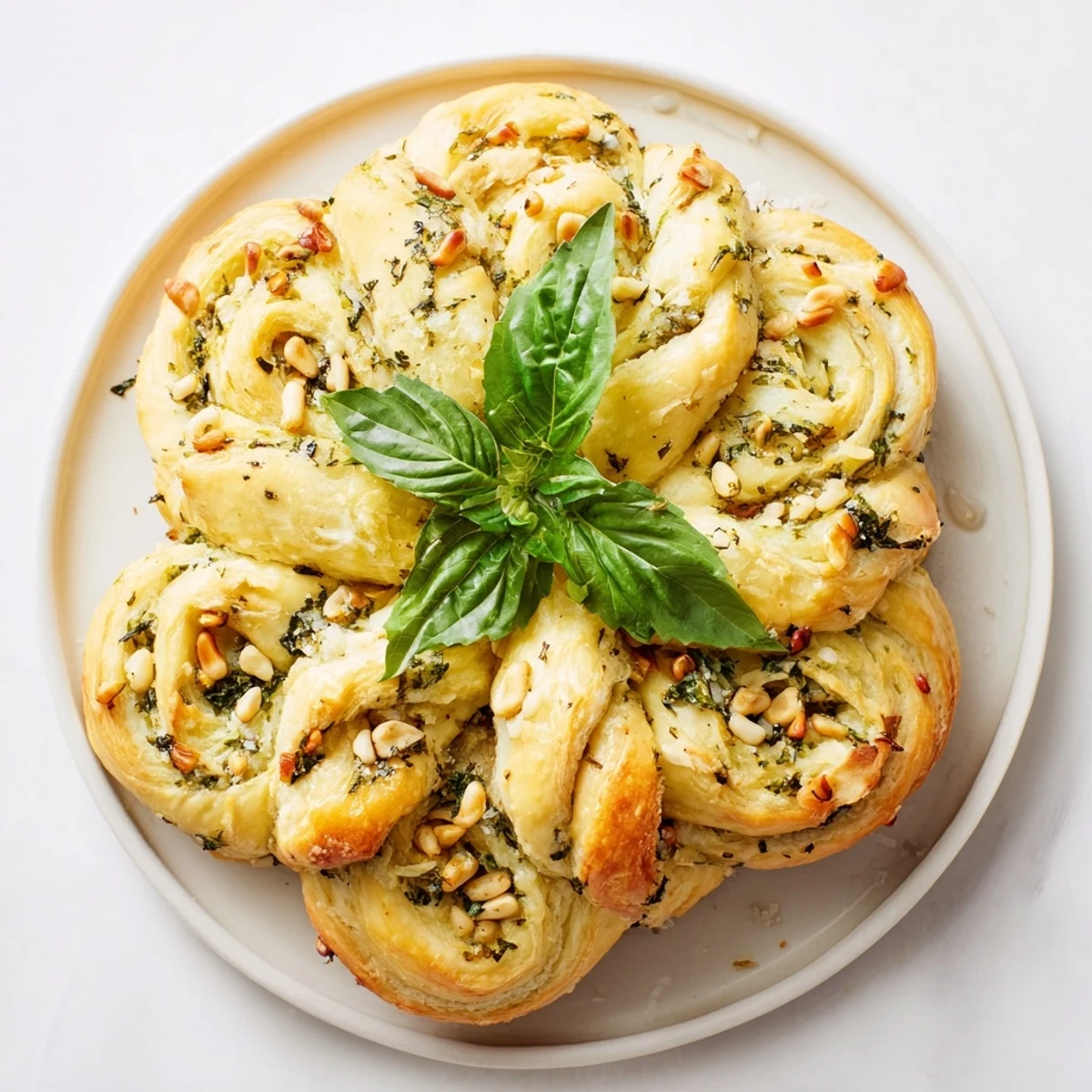Overhead shot of a beautifully baked Poinsettia Puff Pastry Appetizer, perfect for holiday gatherings and parties.