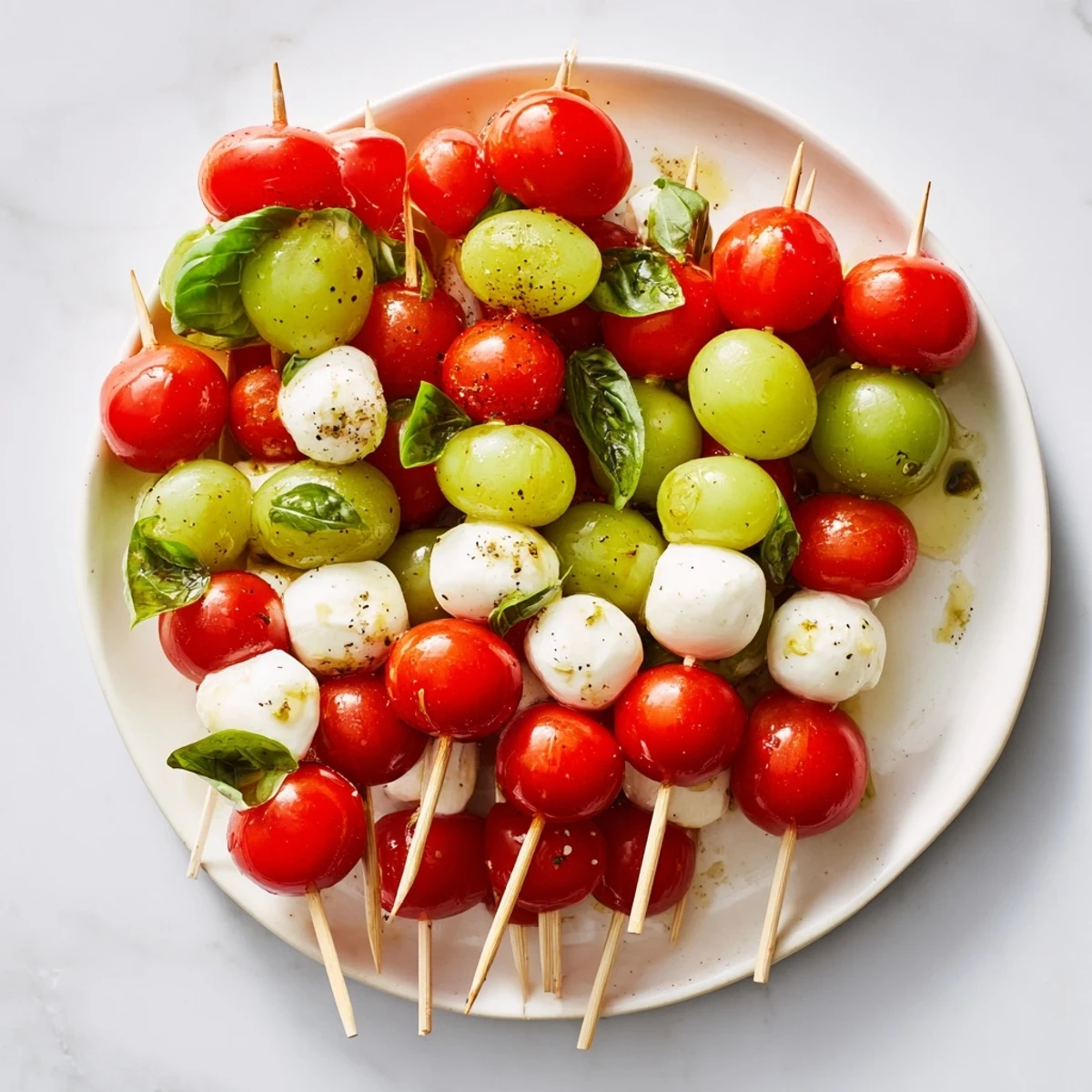 Fresh, vibrant Red and Green Caprese Skewer Tree, showcasing juicy tomatoes, mozzarella, and basil, ready to eat!