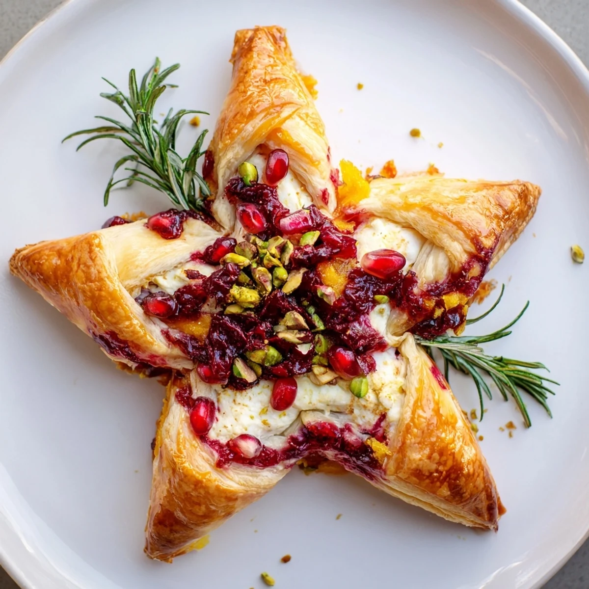 Warm baked Cranberry Christmas Star appetizer, showcasing vibrant cranberries nestled amongst creamy cheese.