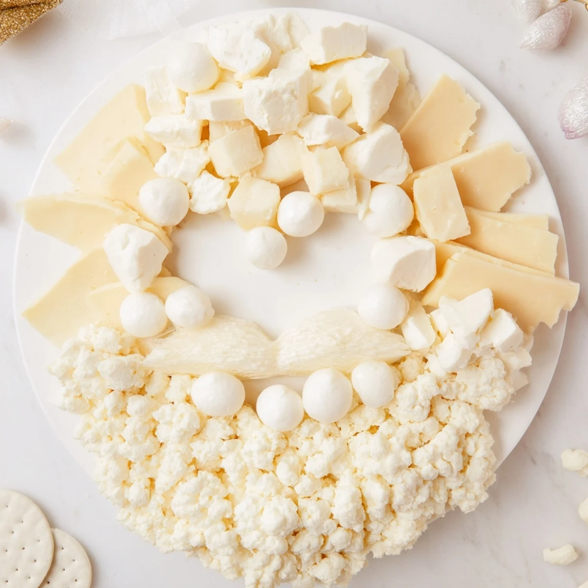 This festive Santas Beard and Hat Board features vibrant salami and cheese; a delightful holiday appetizer.