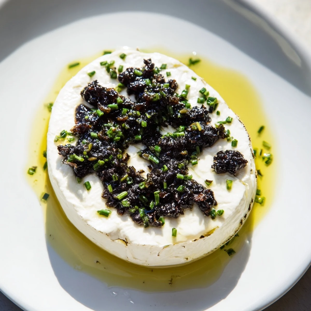 The Victorian Cameo appetizer with olive tapenade, garnished, ready to enjoy with gluten-free crackers.