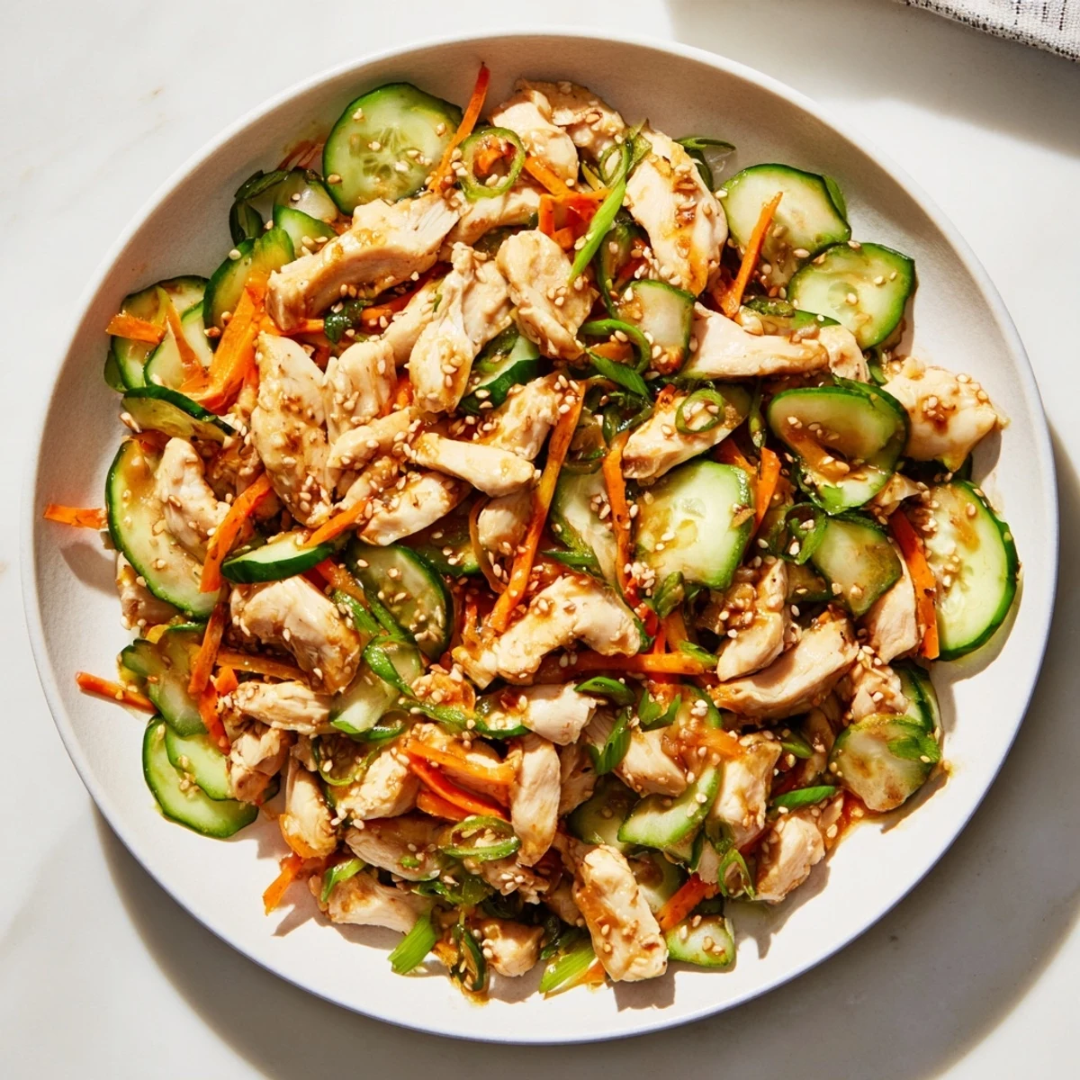 Bright and fresh deli container shaker chicken salad, perfect for a flavorful lunch or dinner.