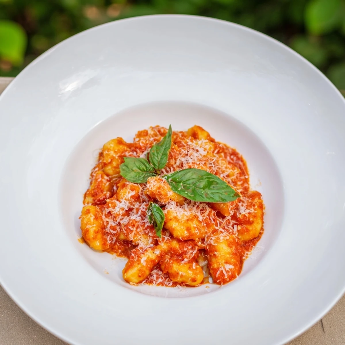Warm, inviting bowl of creamy tomato gnocchi, perfect for a comforting Italian dinner.