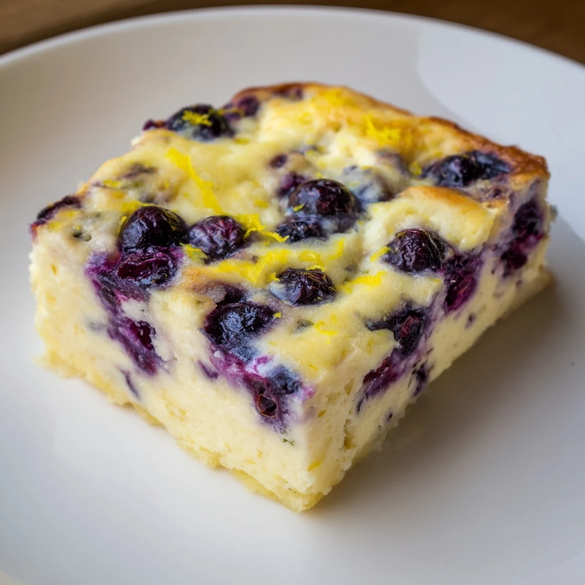 A slice of creamy Blueberry Cottage Cheese Bake, ready to eat for a protein-packed breakfast.
