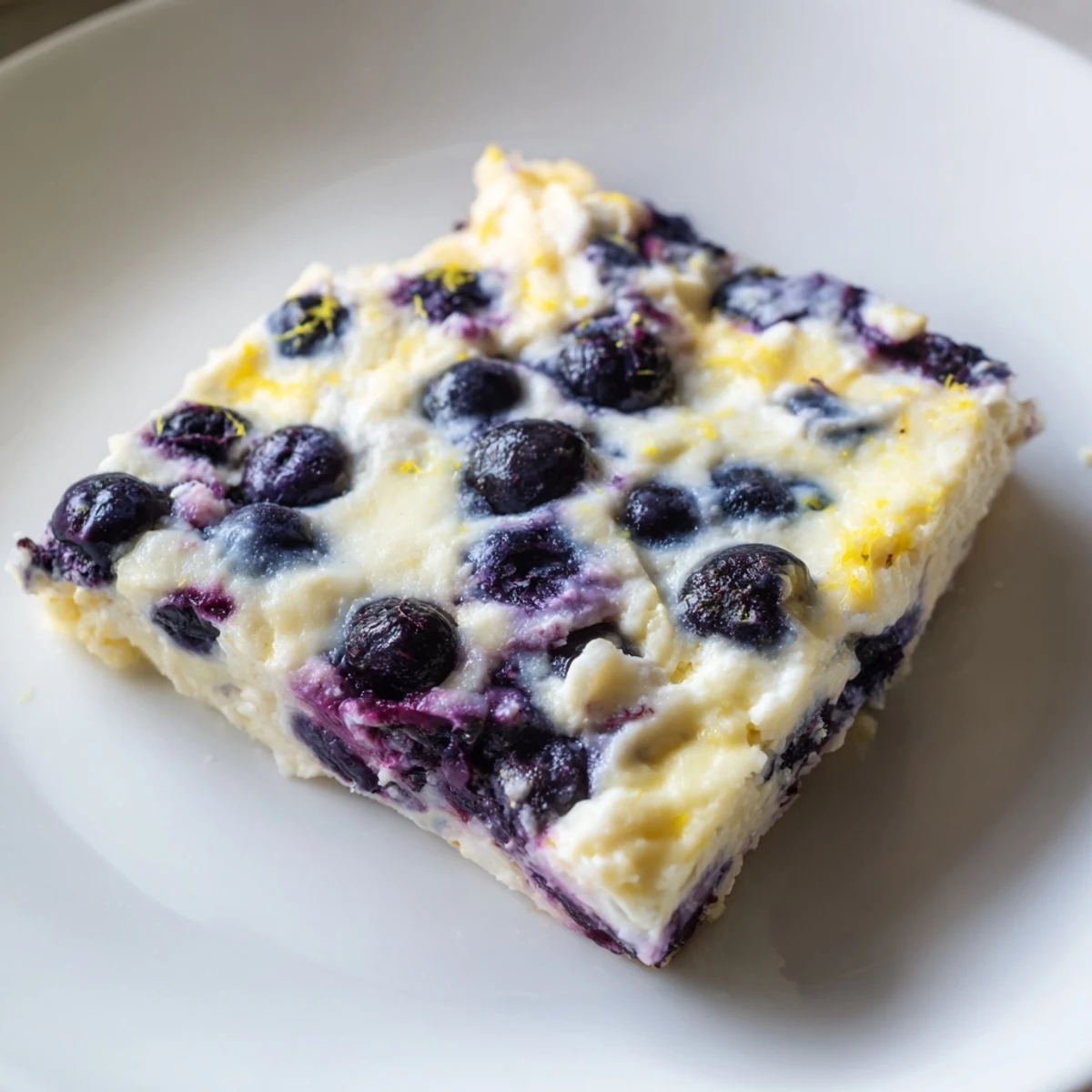 Warm, golden Blueberry Cottage Cheese Bake, baked to perfection with juicy blueberries throughout.