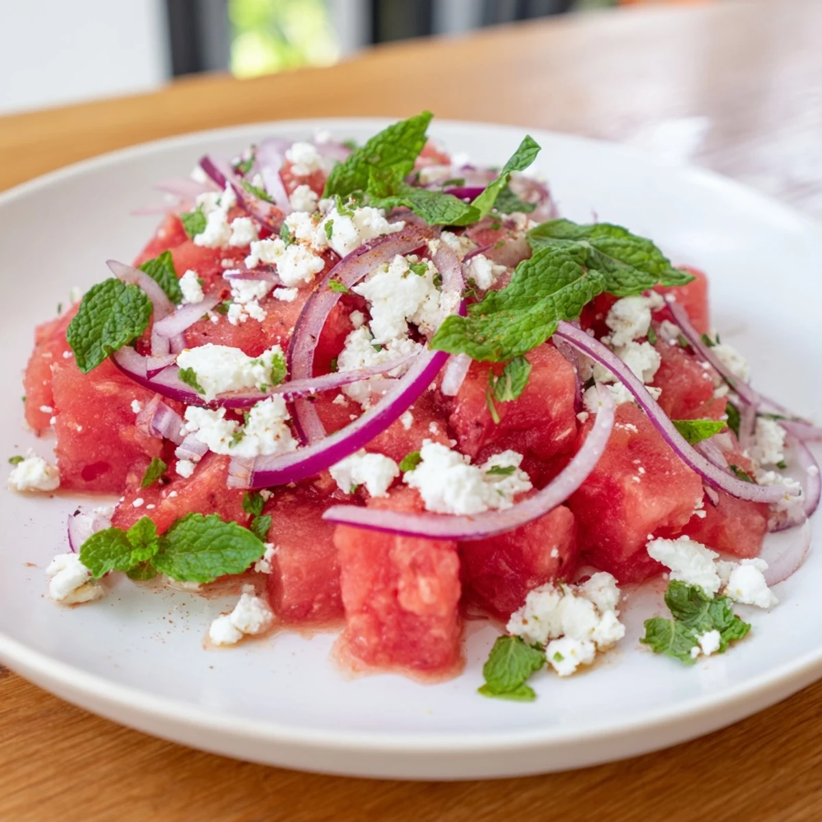 Cool and refreshing, this Watermelon Feta Salad bursts with sweet watermelon and salty feta.