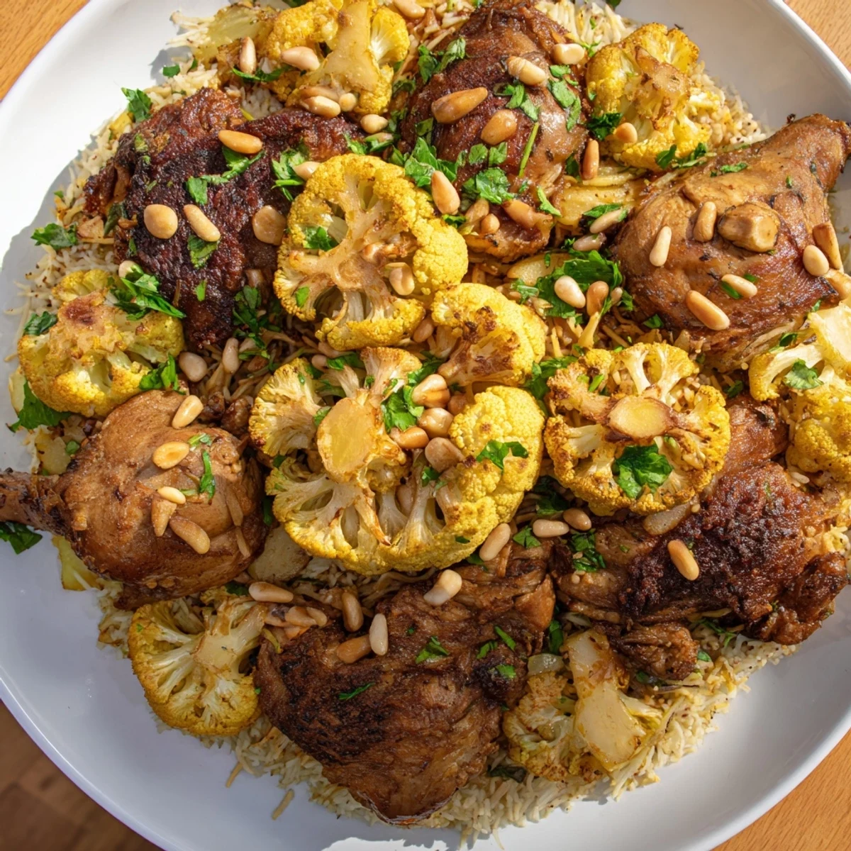 Golden-brown chicken and vegetables star in this beautiful Palestinian Maklouba dish.