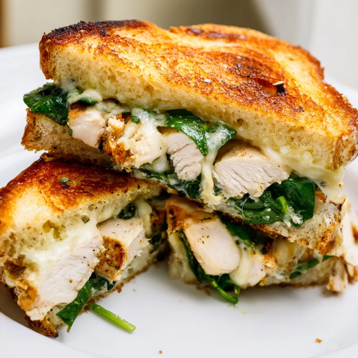 Grilled Chicken Spinach Panini served hot with a side of tomato soup and mixed greens salad.  