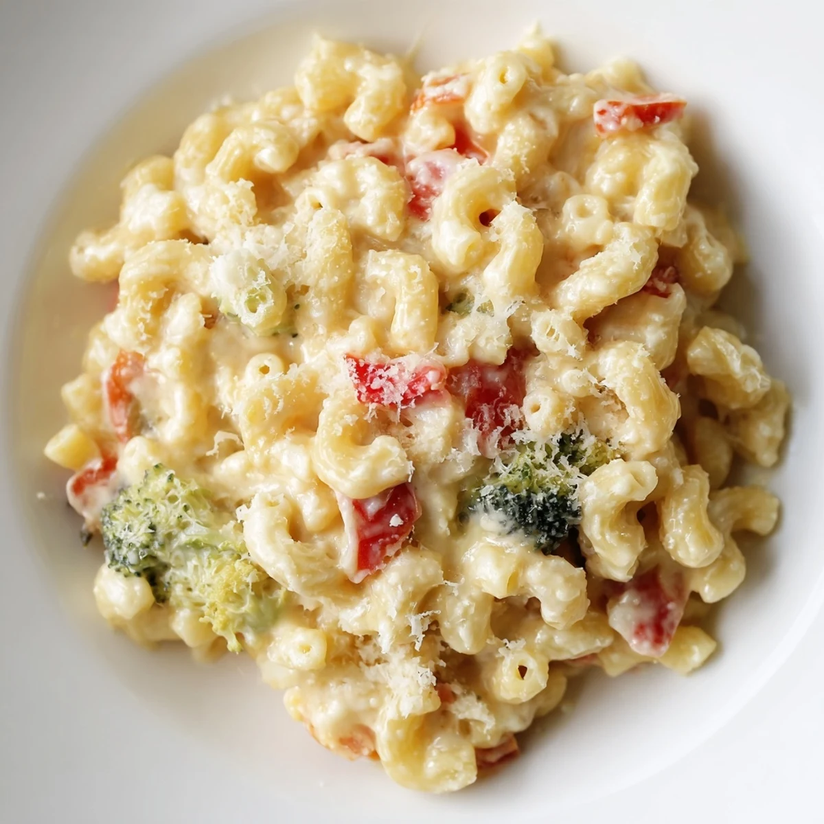 This easy homemade Roasted Veggie Mac & Cheese features tender pasta and colorful roasted veggies topped with extra Parmesan, paired beautifully with a crisp Sauvignon Blanc.