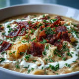 Warm bowl of Cabbage Corn Chowder featuring hearty vegetables, smoky bacon, and fresh parsley garnish.  