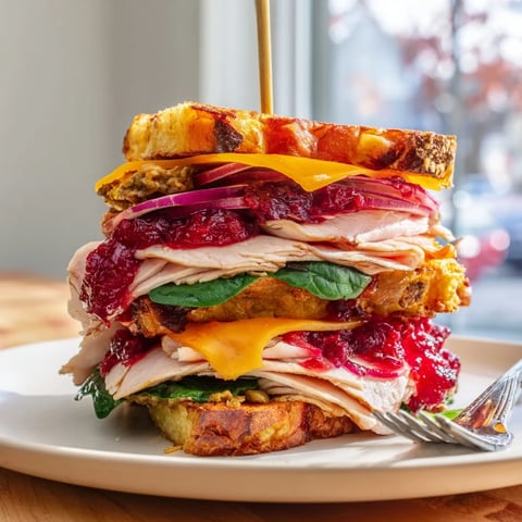 Golden, toasted brioche loaded with layers of flavorful turkey and stuffing creates this Budget Christmas Sandwich.