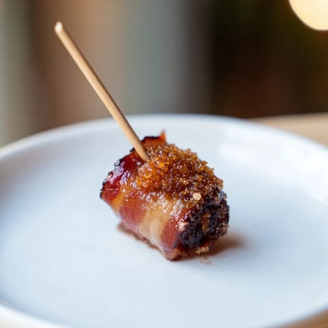 Golden-brown 3-ingredient bacon-wrapped smokies, sweet and savory, ready for serving or snacking.