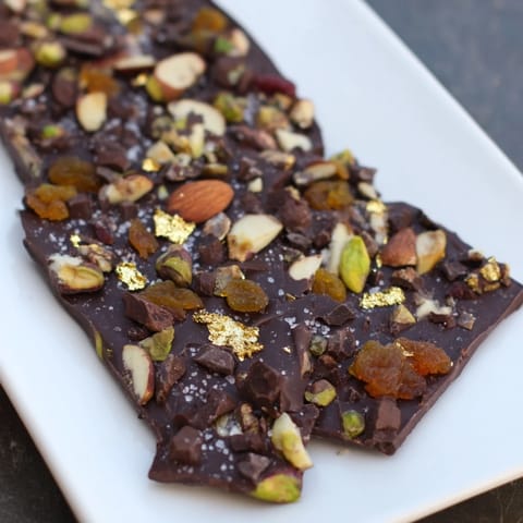 Imagine the glistening, chilled Dubai Chocolate Bark, a beautiful dessert with a hint of spice.