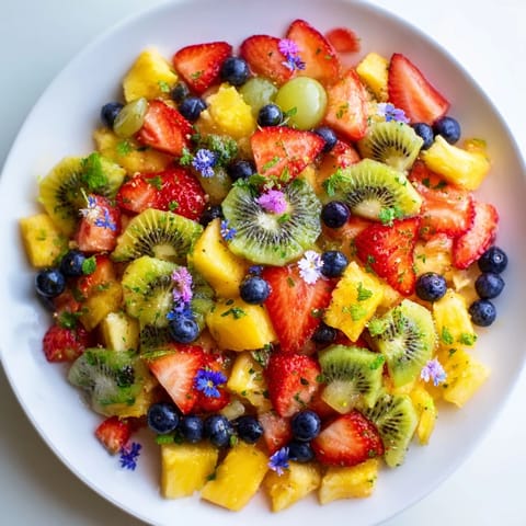 Bright Festive Bow Fruit Medley with a lime-honey dressing, ready to serve and enjoy.
