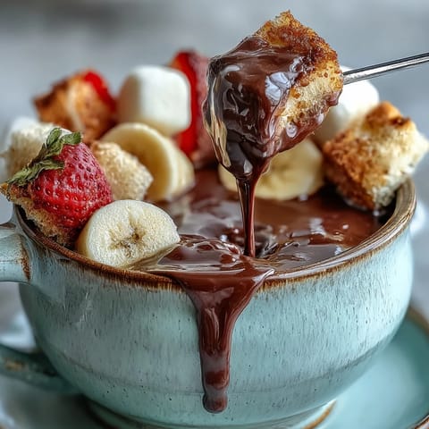 A rich pot of Boozy Chocolate Fondue infused with liqueur, surrounded by apple wedges and pretzels for a sweet and salty treat.