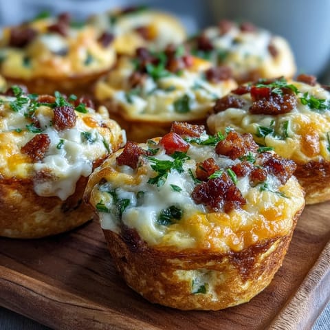 Warm, handheld Breakfast Egg Muffins, filled with fluffy eggs, onions, and savory bacon, perfect for a make-ahead meal.