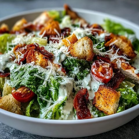 Shaved Parmesan and creamy homemade dressing drizzled over a hearty Romaine Caesar Bowl with optional chickpeas.