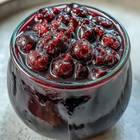 Deep purple Easy Blackcurrant Liqueur is strained from a glass jar, ready for chilling or cocktail mixing.