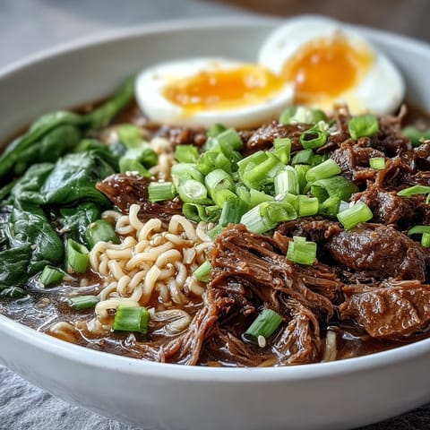 Slow Cooker Beef Ramen Noodles served with chopsticks, fresh green onions, and a spicy chili oil drizzle.