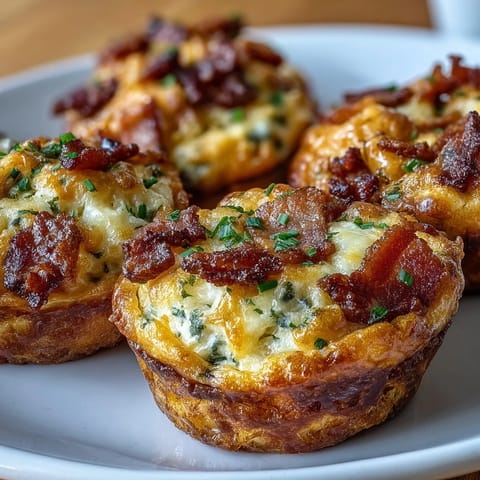 Twelve golden-brown egg muffins filled with ranch seasoning and crumbled bacon on a rustic wooden serving board.