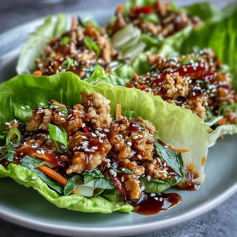 Spoonfuls of the Turkey Potsticker Stir-Fry Lettuce Wraps featuring fresh ginger-soy sauce and cool butter lettuce leaves.