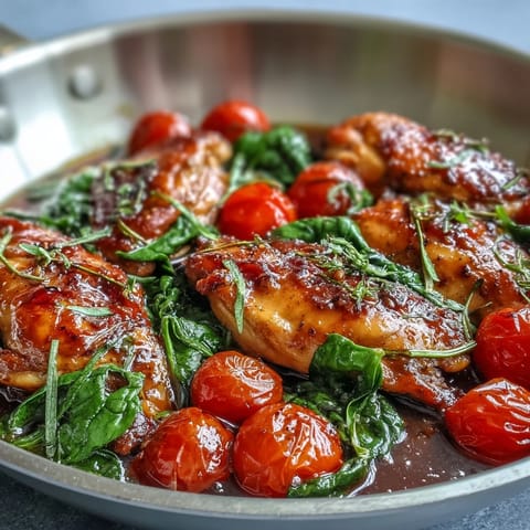 Tender chicken breasts coated in a tangy balsamic glaze, topped with fresh basil and melted feta.