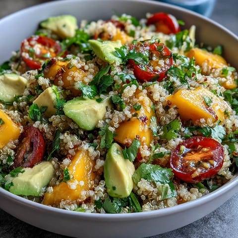Tropical Mango Avocado Quinoa Salad with Lime Dressing - a vibrant, refreshing dish with sweet mango, creamy avocado, and zesty lime dressing, perfect for summer meals.  