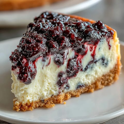 Velvety cheesecake filling marbled with tangy black currant compote, baked to silky perfection and chilled for a rich, indulgent treat.  