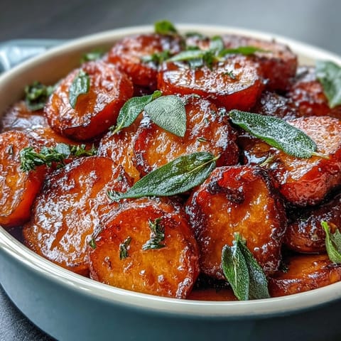1. Candied yams with brown butter and sage, baked until tender and glazed with a rich, nutty sauce.  