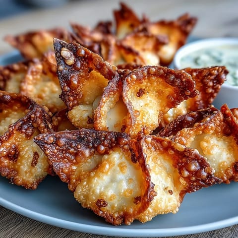 Crispy Asian-style wontons filled with creamy cheese and served with sweet chili sauce for dipping.