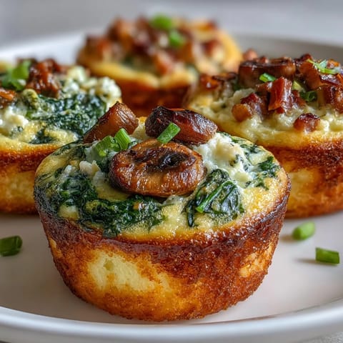 Mini quiche trio with spinach, mushroom, and ham, perfect for spring brunches or elegant appetizers.  